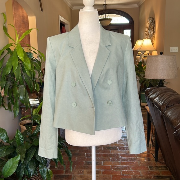 Calvin Klein NWOT Linen-Blend Double breasted Cropped Blazer sz10 - Picture 10 of 15